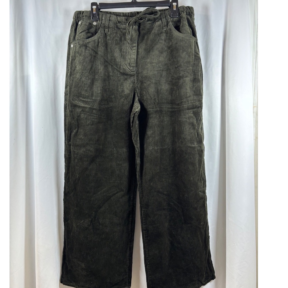 Christian Lacroix Womens Black Corduroy Wide Leg Pants Size L Drawstring